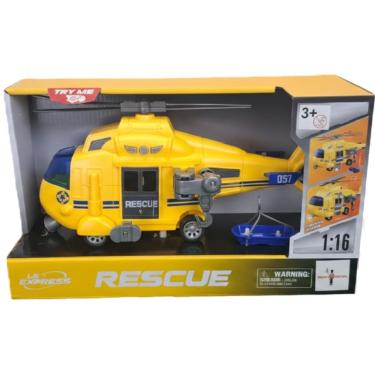Imagem de Helicóptero de Resgate Amarelo com  Fricção Som e Luz 1:16 - Brink Center