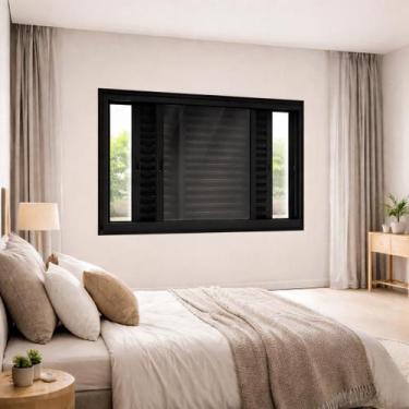 Imagem de Veneziana 3 Folhas de Correr Alumínio Preto 100x200 Linha 25 - Brecori