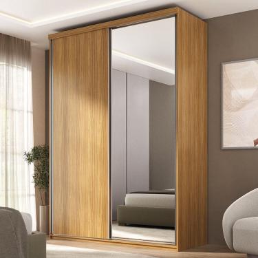 Imagem de Guarda Roupa Solteiro 100% Mdf Bp 2 Portas com 1 Espelho 2 Gavetas Liege Nogueira