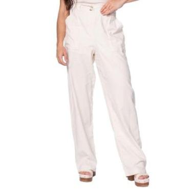 Imagem de Calça Feminina Giraffe Wide Leg Cintura Alta Bege Mescla-Feminino