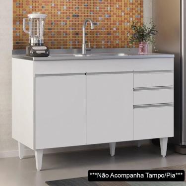 Imagem de Balcão Gabinete 120cm 3 Portas 2 Gavetas Michigan Branco - Lumil