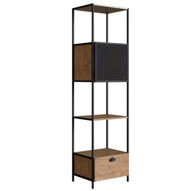 Imagem de Estante Livreiro 1 Porta 1 Gaveta Estilo Industrial York Vermont/Preto - Artesano