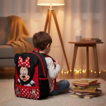 Imagem de Mochila Escolar Infantil Minnie Rosa 16 Litros Costas Resistente Menin