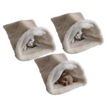Imagem de kit 3 Caminha Toca Para Gatos Saco De Dormir Pelúcia Dupla Face Tamanh