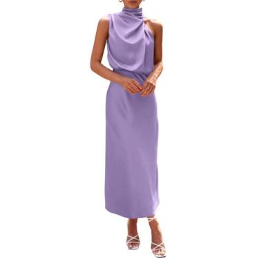 Imagem de Vestido PRETTYGARDEN 2025 Verão em Cetim Sem Mangas com Gola Alta Tama