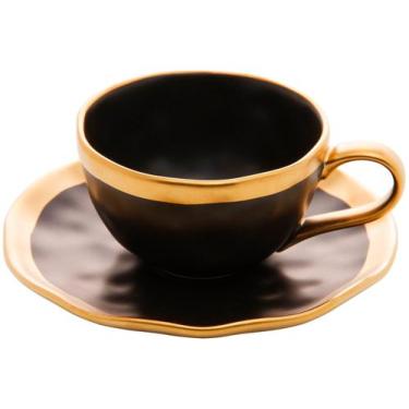 Imagem de Xícara De Café Em Porcelana Preto E Dourado Dubai 90ml Wolff