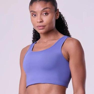 Imagem de Top de Corrida Signature Samba Reto Authen Feminino, azul escuro/azul 