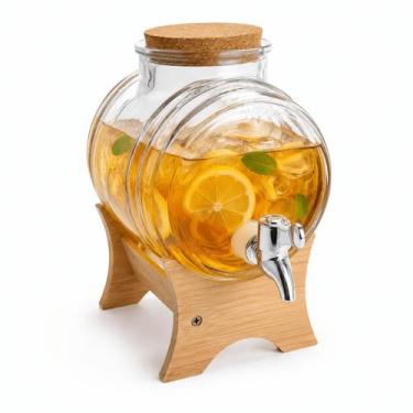 Imagem de Barril Dispenser de Bebidas 3 Litros em Vidro com Torneira e Suporte d