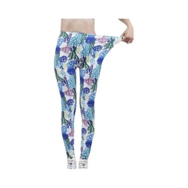 Imagem de Leggings Femininas Com Estampa Floral De Cintura Alta, Jeggings Elásti