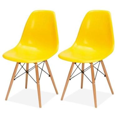 Imagem de Kit 02 Cadeiras Decorativas Eiffel Charles Eames Amarelo Com Pés De Ma