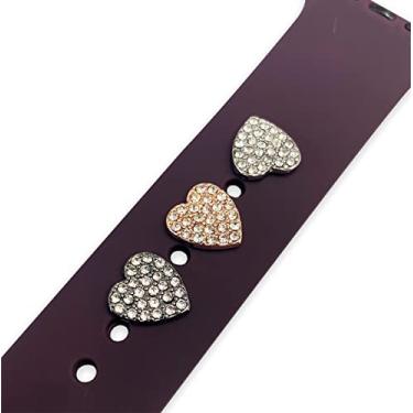 Imagem de Charm Berloque Pin Strass Anel Símbolos Pingente Patas Coração Kits Love, Compatível com Pulseiras para Apple Watch (Coração Strass - Rose)