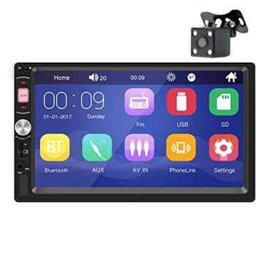 Imagem de Tela sensível ao toque estéreo de 7 polegadas estéreo de carro duplo din no painel de rádio do carro com suporte para receptor de rádio FM Bluetooth Link de espelho, controle de volante