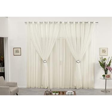 Imagem de Cortina Voil Duplo Pérola 4,00x2,50 Ilhós E Fivelas Cromadas