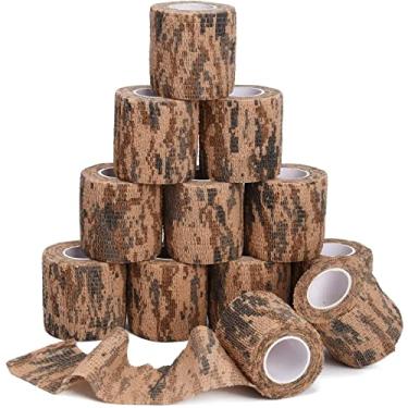 Imagem de scosao Fita de camuflagem de 5 cm e 4,5 m, camuflagem, militar, tecido não tecido, bandagem elástica, autoadesiva para acampamento, caça, lanterna, bicicleta, fotografia ao ar livre, marrom