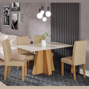 Conjunto Sala De Jantar Mesa Tampo Mdf E Vidro E 4 Cadeiras Lottus em  Promoção é no Buscapé