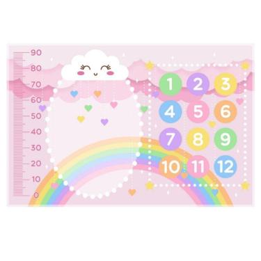 Imagem de Cenario Mesversario Chuva De Amor 100% Poliéster Cenario Menina Fotografico Para Bebe Com Moldura