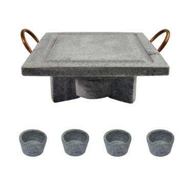 Imagem de Fogareiro G Chapa Quadrada 25x25cm e Molheiras Pedra Sabão