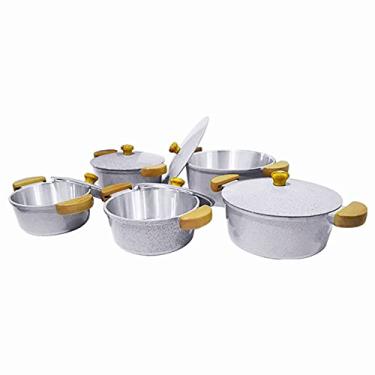 Imagem de Jogo de Panelas 5 Peças Grossas em Alumínio Fundido ou Batido - Com Tampa de Alumínio - Tamanhos 16-18-20-22-24 - Linha Lunna - Cor: Branco