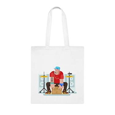 Imagem de Bolsa tote de baterista, bolsa de baterista estilosa, brincar de cajon, presente de baterista, presente para baterista, bolsa de ombro de baterista, bolsas reutilizáveis de baterista, ideia de de Natal, Branco