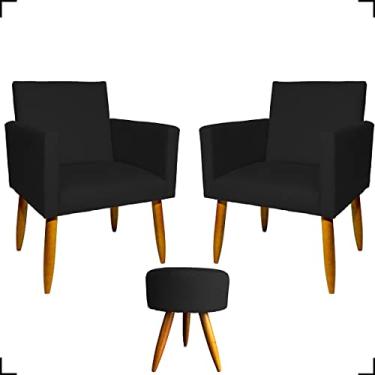 Imagem de Kit 2 Poltronas Decorativas Para Sala + Puff Redondo Para Recepção Manicure Sala De Espera Consultório Escritório Sala De Estar Suede Cores Pé Castanho - Clique & Decore (Preto)