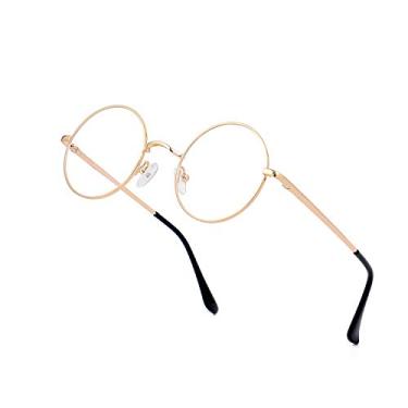 Imagem de EYLRIM Óculos redondos com bloqueio de luz azul para mulheres e homens, lentes transparentes, armação de metal, sem receita médica, Ouro A1, Small