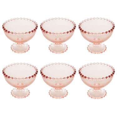 Imagem de Cj 6 Taças de Cristal P/Sobremesa Pearl Bolinha Rosa 200ml Wolff