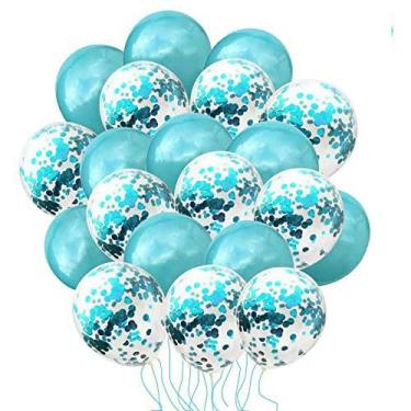 Imagem de Saitec 50 balões metálicos, azul-petróleo, confete turquesa, balões de látex confete com fitas de 19,5 m para noivado, chá de bebê, casamento, festa de aniversário