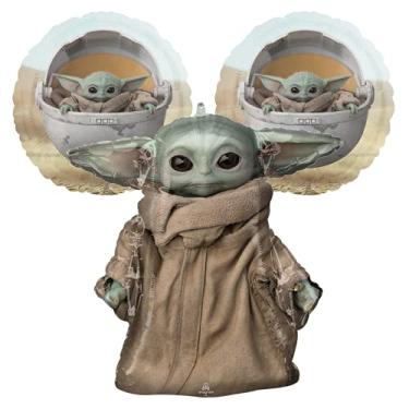 Imagem de Decorações de balão de aniversário Baby Yoda – Pacote com 3 balões de festa de aniversário Star Wars para um bebê Yoda The Child Buquê de balão Starwars da série Mandalorian