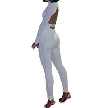 Imagem de Yajun Macacões femininos de ioga sem costas nuas body de manga comprida macacão levanta bumbum roupas de treino esportes fitness casual roupas esportivas, branco, G (busto: 89cm)