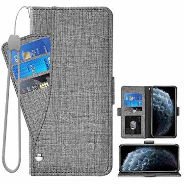 Imagem de DIIGON Capa de telefone carteira Folio capa para Samsung Galaxy J1 2016, capa fina de couro PU premium para Galaxy J1 2016, 1 compartimento para moldura, evita poeira, cinza