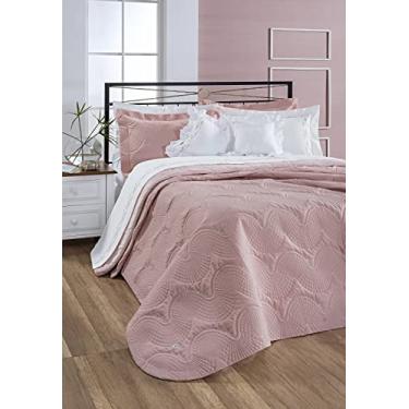Imagem de Cobre leito Colcha Super King Lisse - 3 peças - Percal 200 Fios Algodão - Bordado - Rose - Bernadete Casa