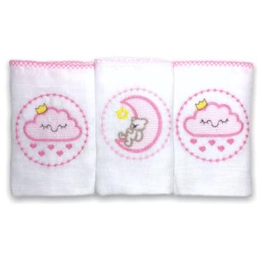 Imagem de Kit Enxoval com 3 Fraldas De Pano (Nuvem Rosa)