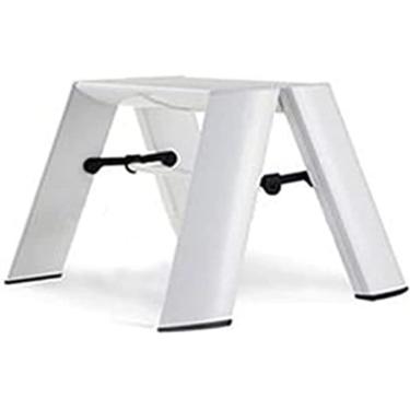 Imagem de Escada Dobrável, Escada De Cozinha Para Loja De Roupas Escada De Metal Para Casa Com 2 Degraus Escada Portátil Antiderrapante,Branco Nós,38,8 * 33,4 * 24CM,YUYANAIAI