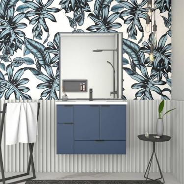 Imagem de Gabinete Para Banheiro em Madeira Com Lavatório em Mármore Sintético Orquídea Azul