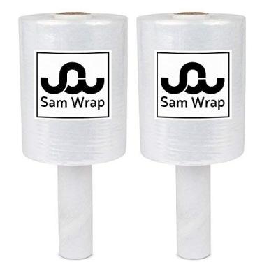 Imagem de Sam Wrap (R) Rolo elástico 12,7 cm x 1000' com alça, calibre 80 extra grosso, durável, autoaderente para movimentação, embalagem com força industrial, retrátil de paletes de plástico transparente