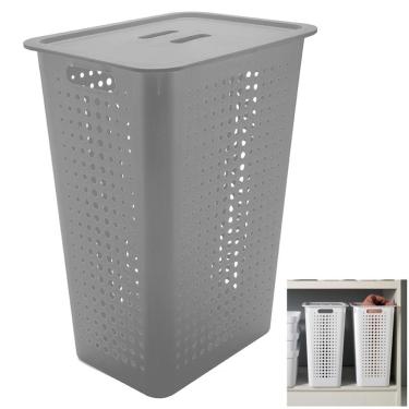 Imagem de Cesto Organizador De Roupas Grande 47L  Com Tampa Plástico Lavanderia - CO 570 Ou