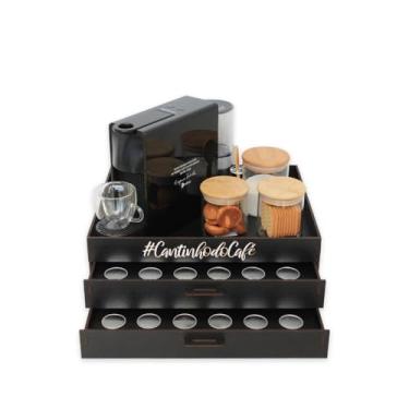 Imagem de MondoBox Bandeja Porta Cápsula Cantinho do Café, Compatível com Nespresso, Suporte para 48 Cápsulas com 2 Gavetas, Organizadora Preta em Mdf, Apoio Cafeteira, Servir Café Chá