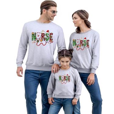 Imagem de ONKOUKOU Moletom de Natal Mon and Me – MERRY NURSE Pulôver feminino Top Family combinando gola redonda, Feminino, cinza, GG