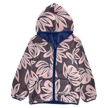 Imagem de KLL Jaqueta de lã para meninos com estampa botânica floral rosa marinho jaqueta de outono azul marinho jaqueta com zíper 3T, Padrão botânico floral azul-marinho rosa, 9-10 Anos