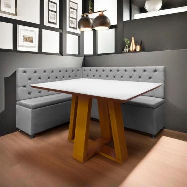 Imagem de Conjunto Canto Alemão com Bau para Bar Lanchonete Capitone Cinza Claro 125x160cm SOFA STORE