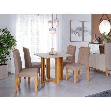 Imagem de Sala de Jantar Flora Quadrada com 4 Cadeiras Nicole Marrom/Off White/Linho /Bege