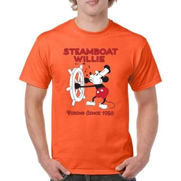 Imagem de Camiseta masculina Steamboat Willie Vibing Since 1928 icônica retrô desenho mouse atemporal clássica vintage Vibe, Laranja, P