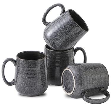 Imagem de Hasense Conjunto de 4 canecas de café cinza escuro de 350 ml, caneca com leite com alça grande para café, chá, leite e cacau quente, fácil de segurar e limpar, pode ser lavado na lava-louças e no micro-ondas