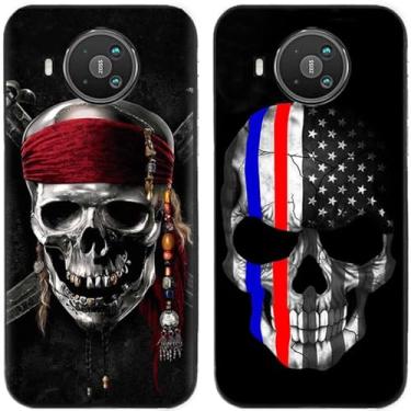 Imagem de 2 peças EUA caveira pirata impressa TPU gel silicone capa de telefone traseira para Nokia (Nokia 8.3)