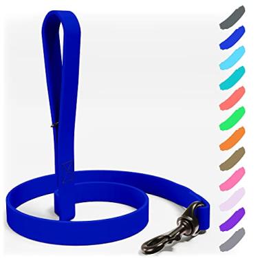 Imagem de NexaPaw Coleira para cães Biothane – extra resistente, impermeável para cães grandes, médios e pequenos – grafite de 1,8 m com mosquetão de latão (azul royal)