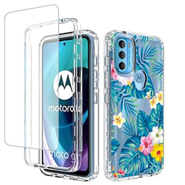 Imagem de Zoeirc Capa para Moto G71 5G com protetor de tela de vidro temperado, capa macia 360 à prova de choque híbrida transparente para Motorola Moto G71 5G (flores e folhas)