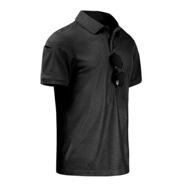 Imagem de Puwasa Camisa polo masculina de golfe de secagem rápida, carcela oculta, desempenho e manga curta com bolso na manga, Preto, GG