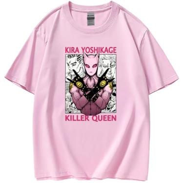 Imagem de Camiseta JoJo Bizarre Adventure Unissex Manga Curta 100% Algodão Killer Queen Cosplay Plus Size 5GG Anime Merch, Pink-killer Queen, 5G
