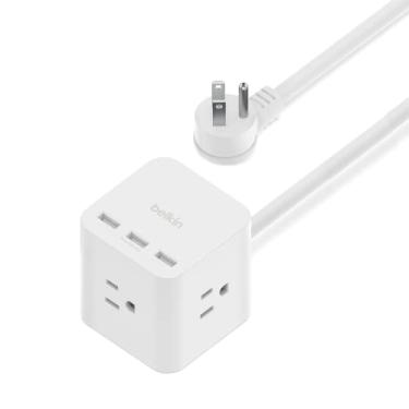 Imagem de Belkin Cubo de energia protetor contra surtos com 3 tomadas CA e 3 portas USB A - cabo de extensão resistente de 1,5 m com cubo compacto conveniente para casa, escritório, viagens, desktop e tijolos