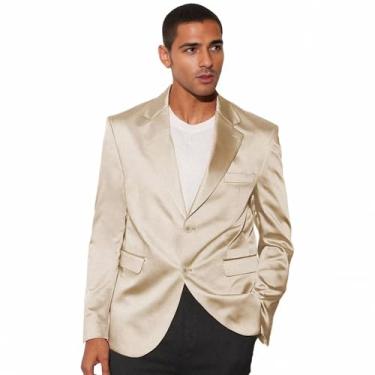 Imagem de Netsky Blazer masculino de cetim trespassado para homens, casual, leve, jaqueta de verão, casaco esportivo, Champanhe, Medium